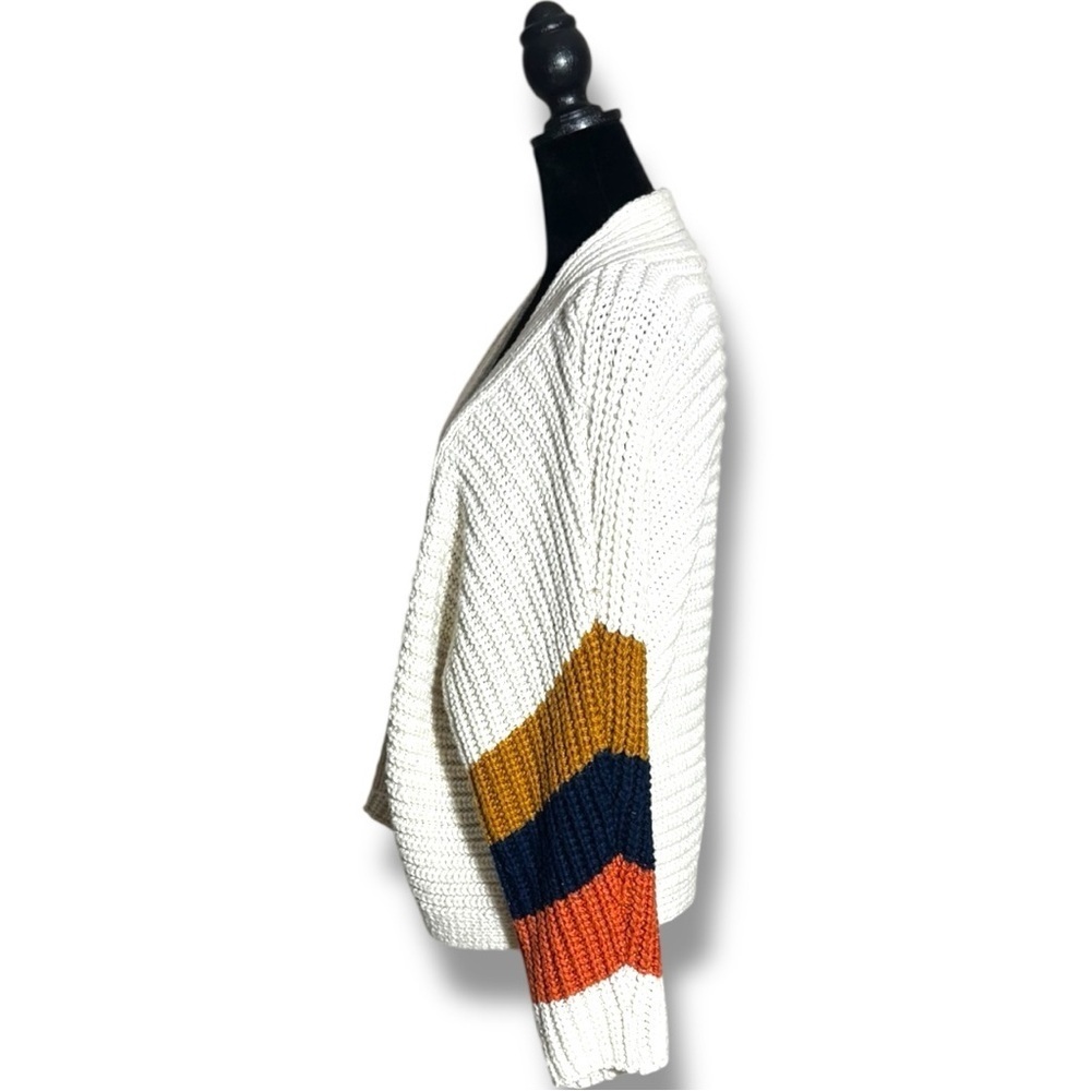BB Dakota Cream/Navy/Orange Dolman Sleeve Open Front Women's Relaxed Cardigan - Picture 6 of 16